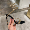 Rhinestone snake wrap strap hollow stiletto heel