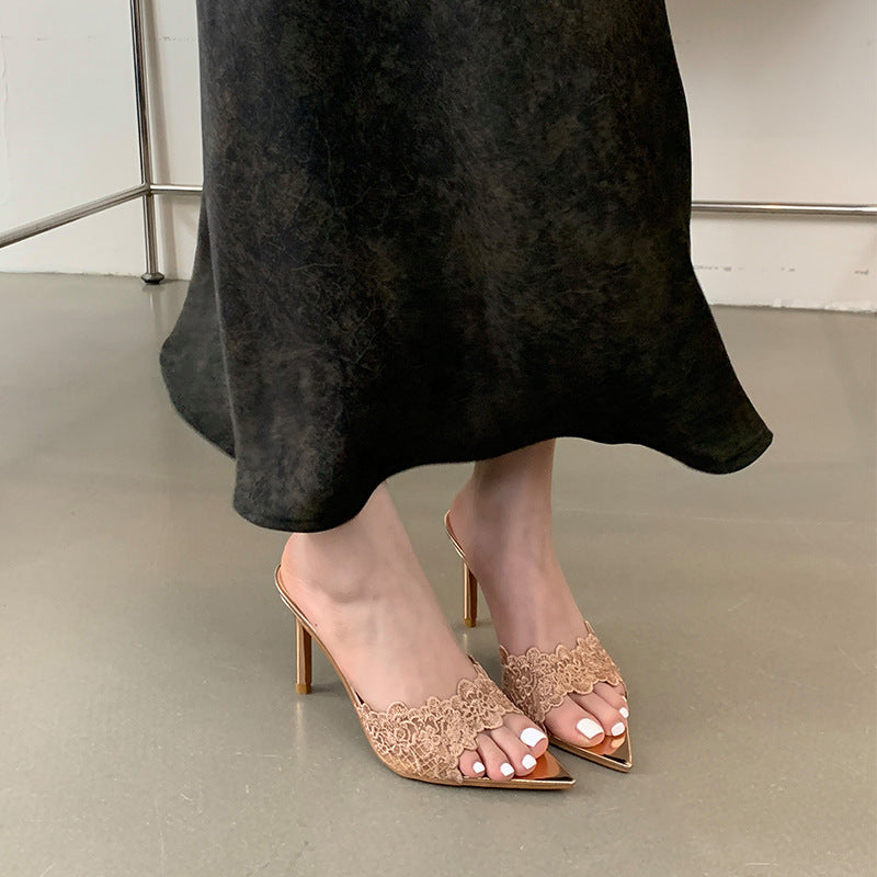 Embroidered Stiletto High Heeled Sandals