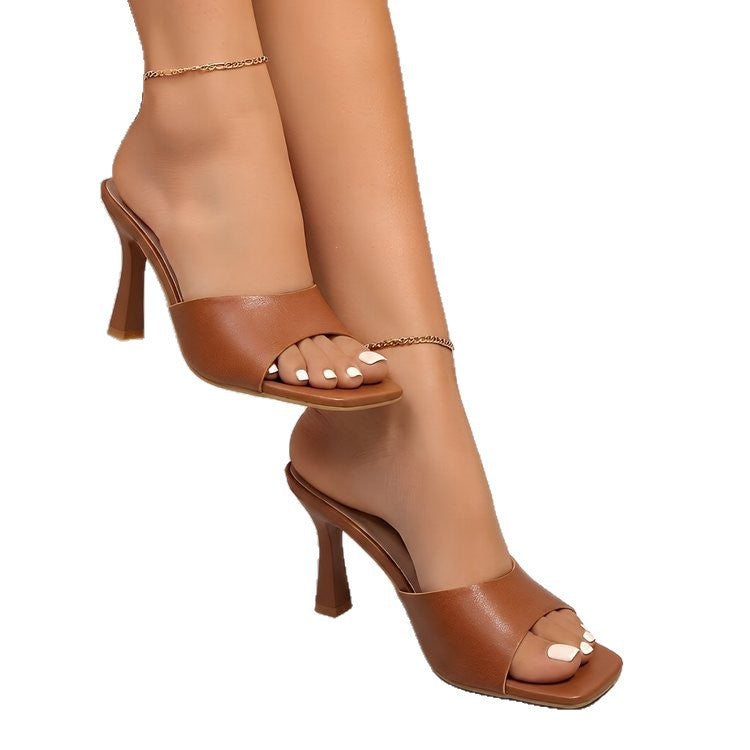 Open-toe high-heel stiletto slippers
