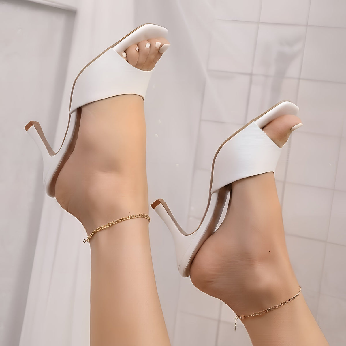 Open-toe high-heel stiletto slippers